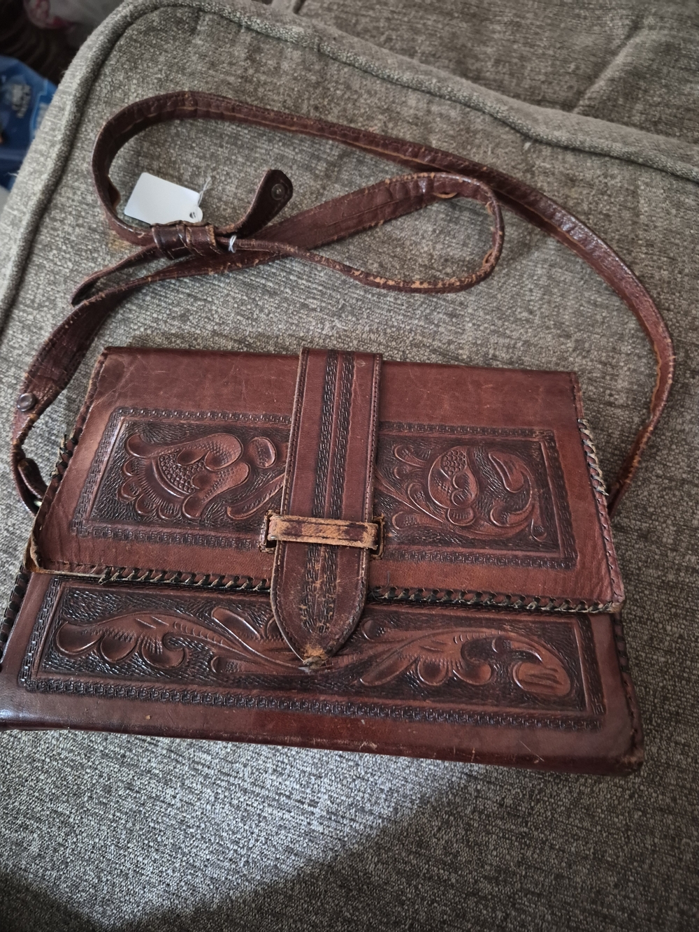 Handcrafted Tooled Leather Crossbody Bag in Brown